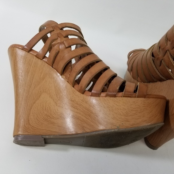 Natural Leather Woven Wedge Heel Sandals - Picture 6 of 8